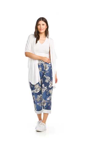 PP-16801 - FLORAL STRETCH COTTON BLEND PANTS WITH ELASTIC WAISTBAND - Colors: AS SHOWN - Available Sizes:XS-XXL - Catalog Page:86 